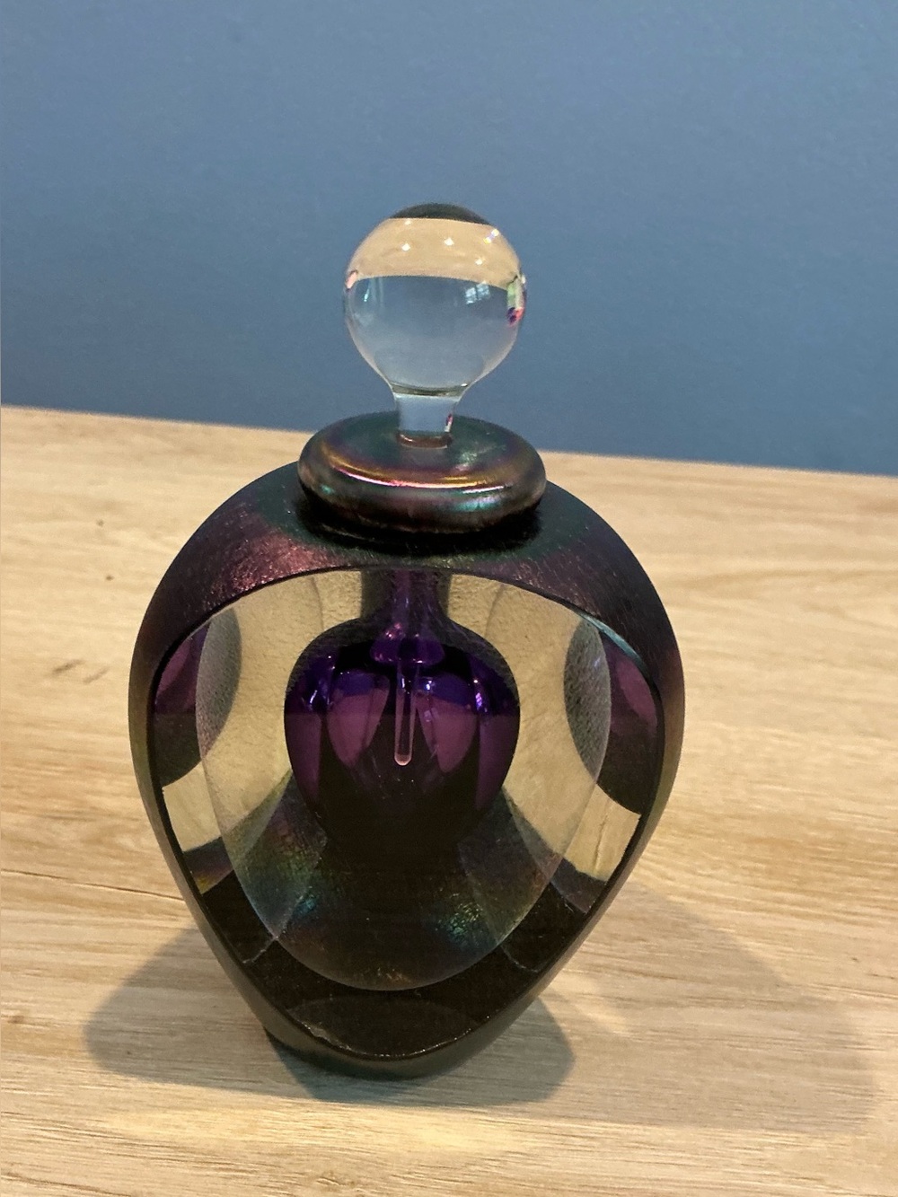 Vintage 1990 Iridescent Purple Signed Tom Philabaum Purfume Bottle